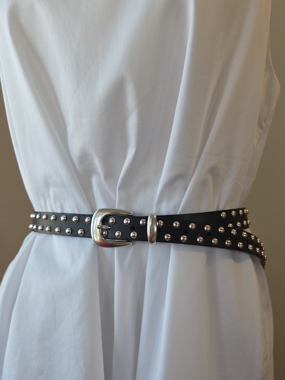 Madewell Western Silver Studded Black Leather Belt Women's Medium